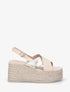 Sandales croisées bi-matière à talon compensé - Beige - 1