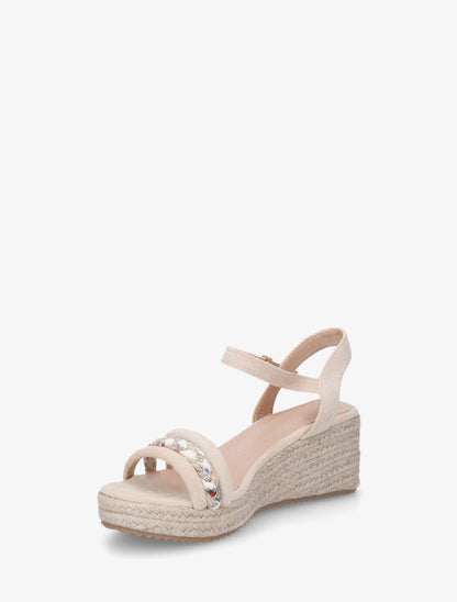 Sandales en suédine à brides tressées et strass - Beige - 3