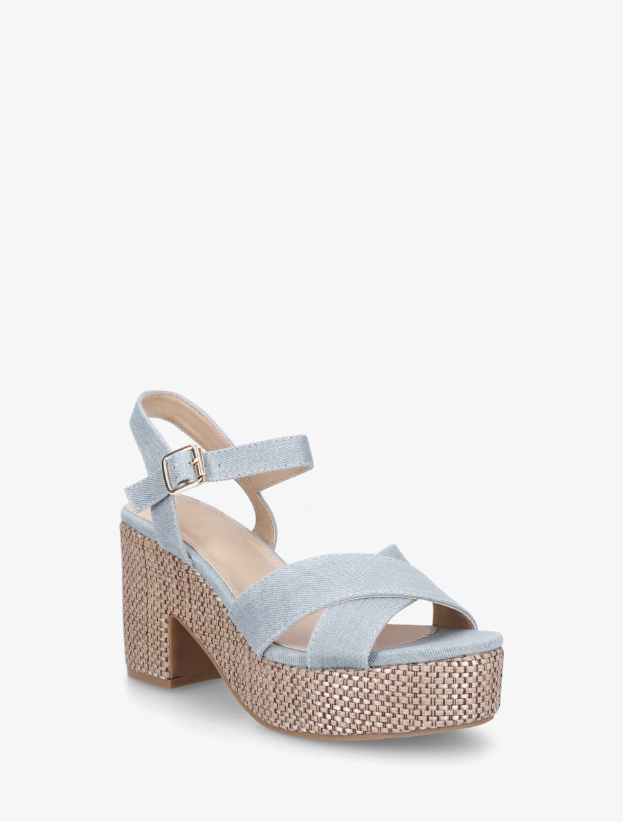 Sandales en tissu à plateforme - Bleu denim - 2