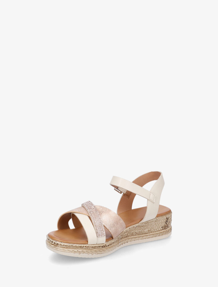 Sandales compensées à bride à strass - Beige - 4