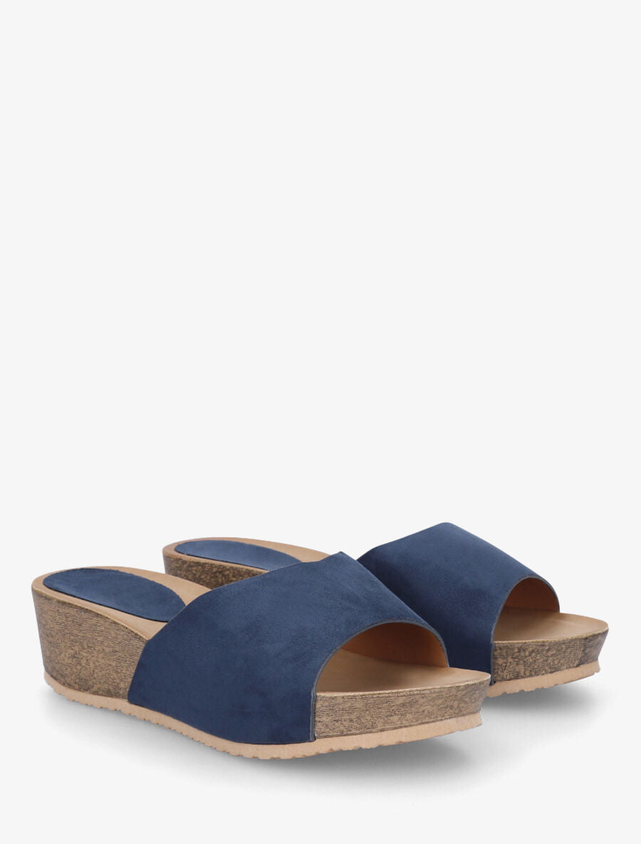 Mules compensées en suédine - Marine - 4