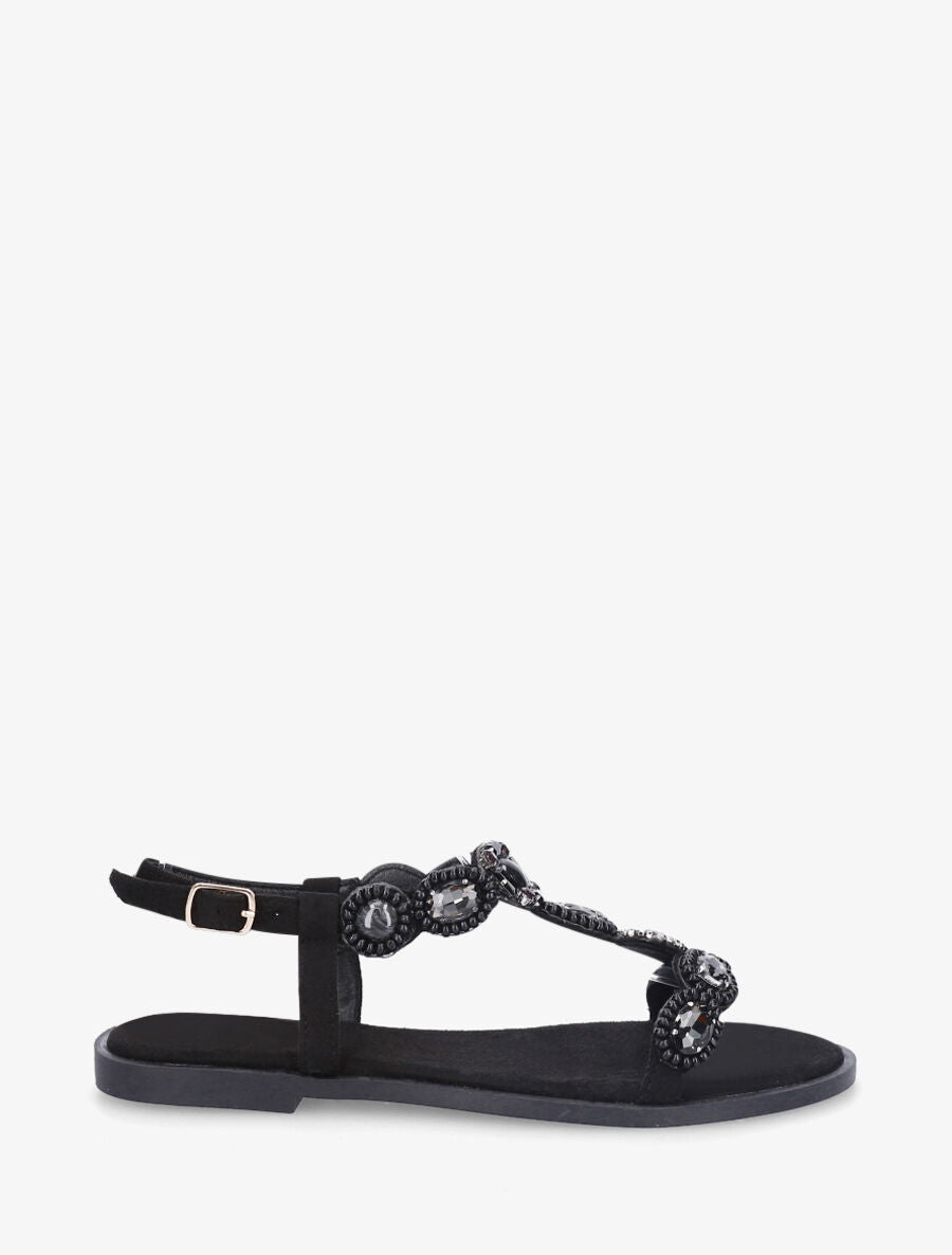 Nu-pieds à perles et pierres - Noir - 1