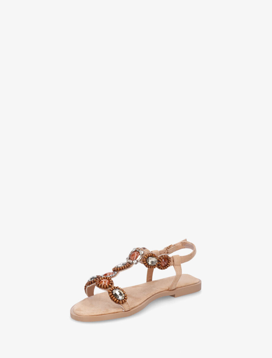 Nu-pieds à perles et pierres - Camel - 3