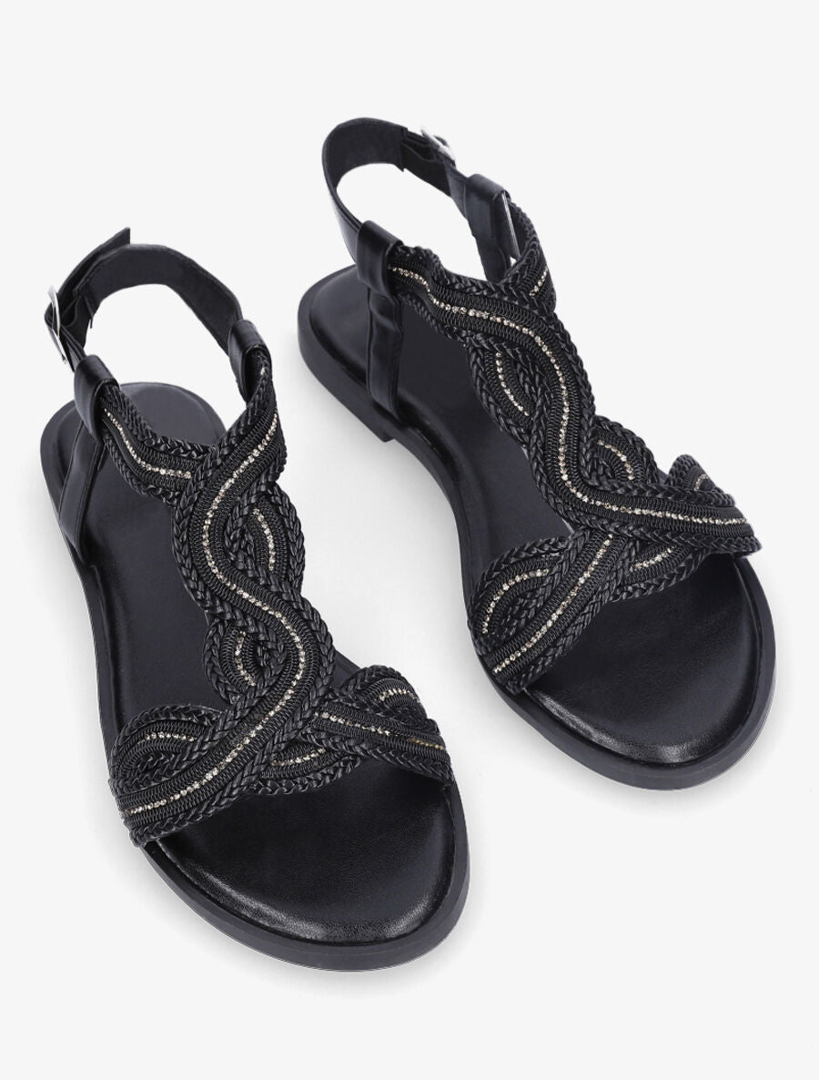 Nu-pieds torsadés à strass - Noir - 4