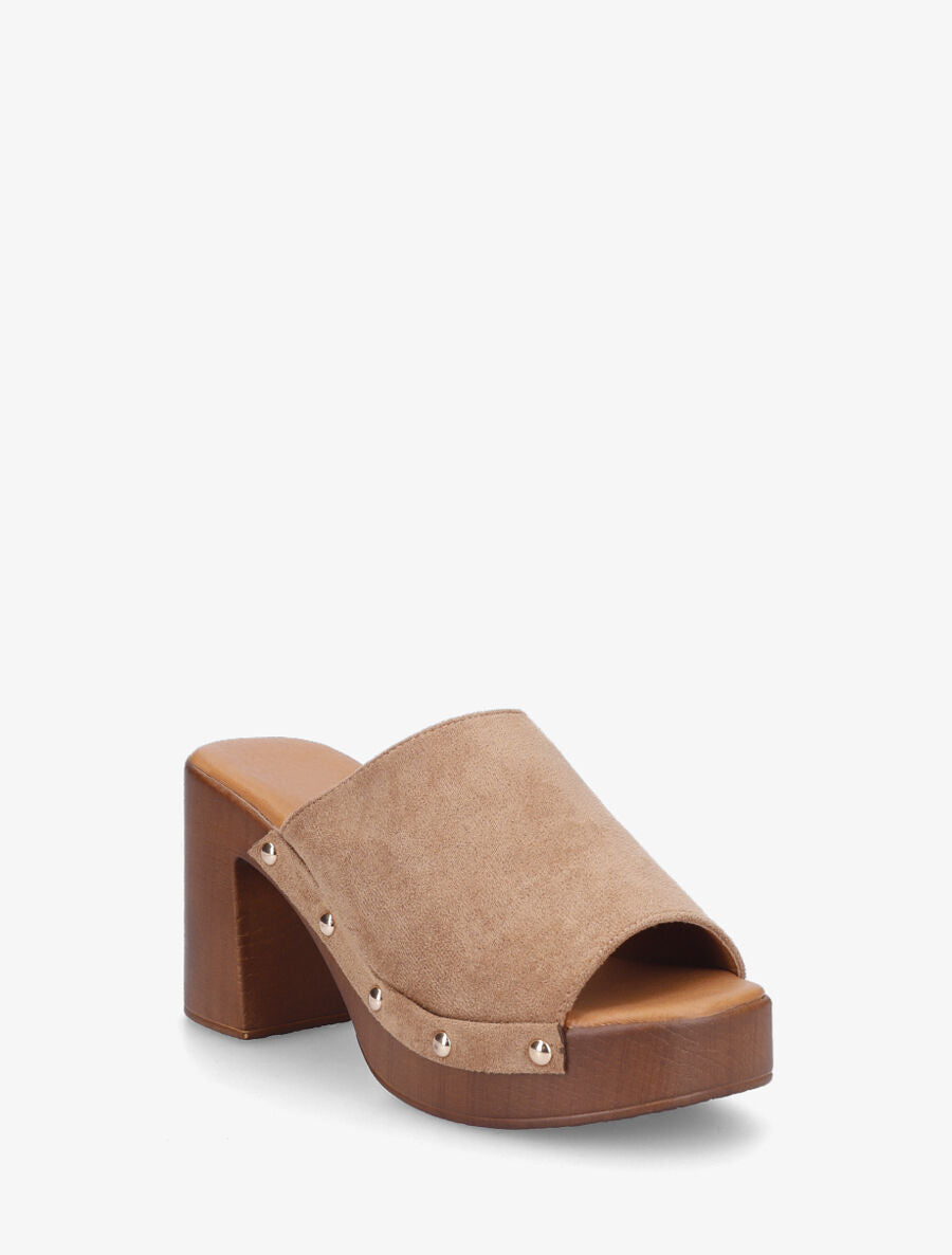 Mules à talon style sabot - Taupe - 2