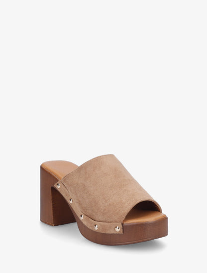 Mules à talon style sabot - Taupe - 2