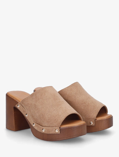 Mules à talon style sabot - Taupe - 4