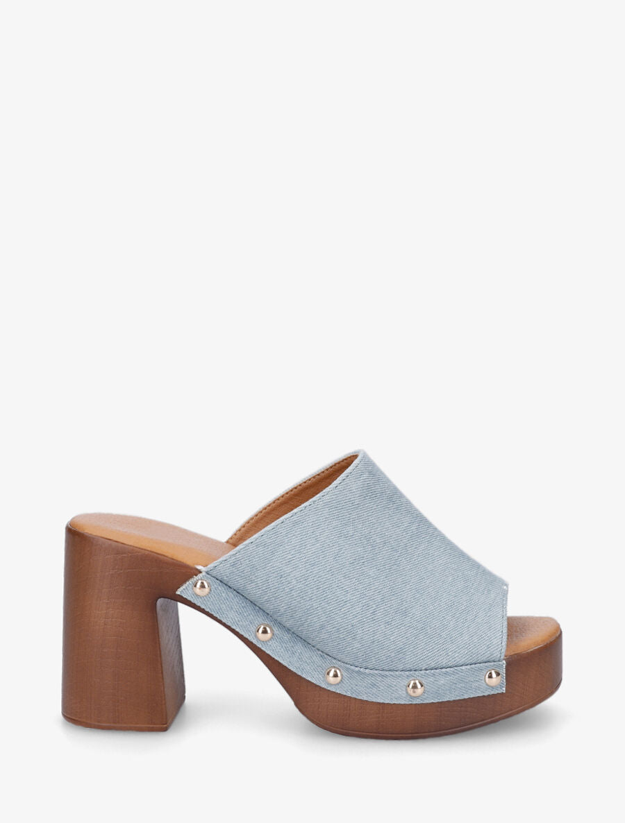 Mules à talon style sabot - Bleu denim - 5