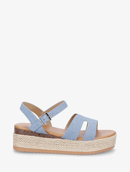 Sandales compensées à bride ajourée - Bleu denim - 1