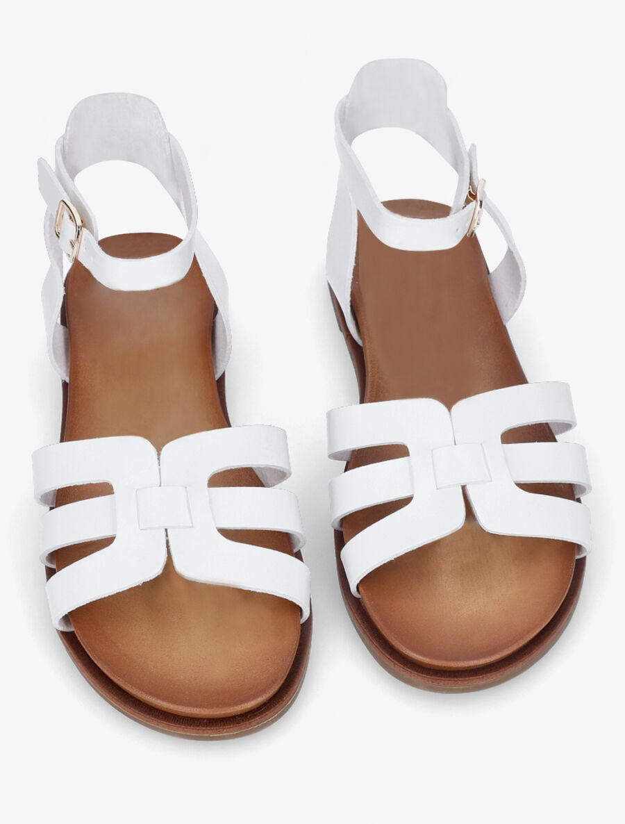 Nu-pieds en simili à triple brides - Blanc - 4
