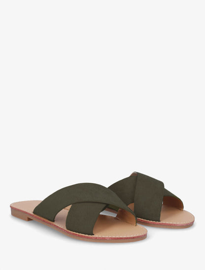 Claquettes brides croisées en suédine - Kaki - 4
