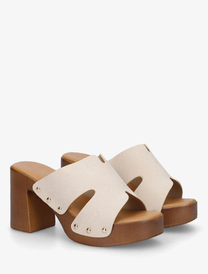 Mules à talon en suédine - Beige - 4