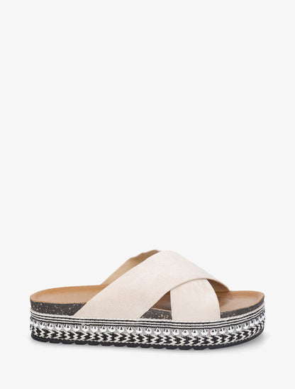 Claquettes croisées en suédine - Beige - 1