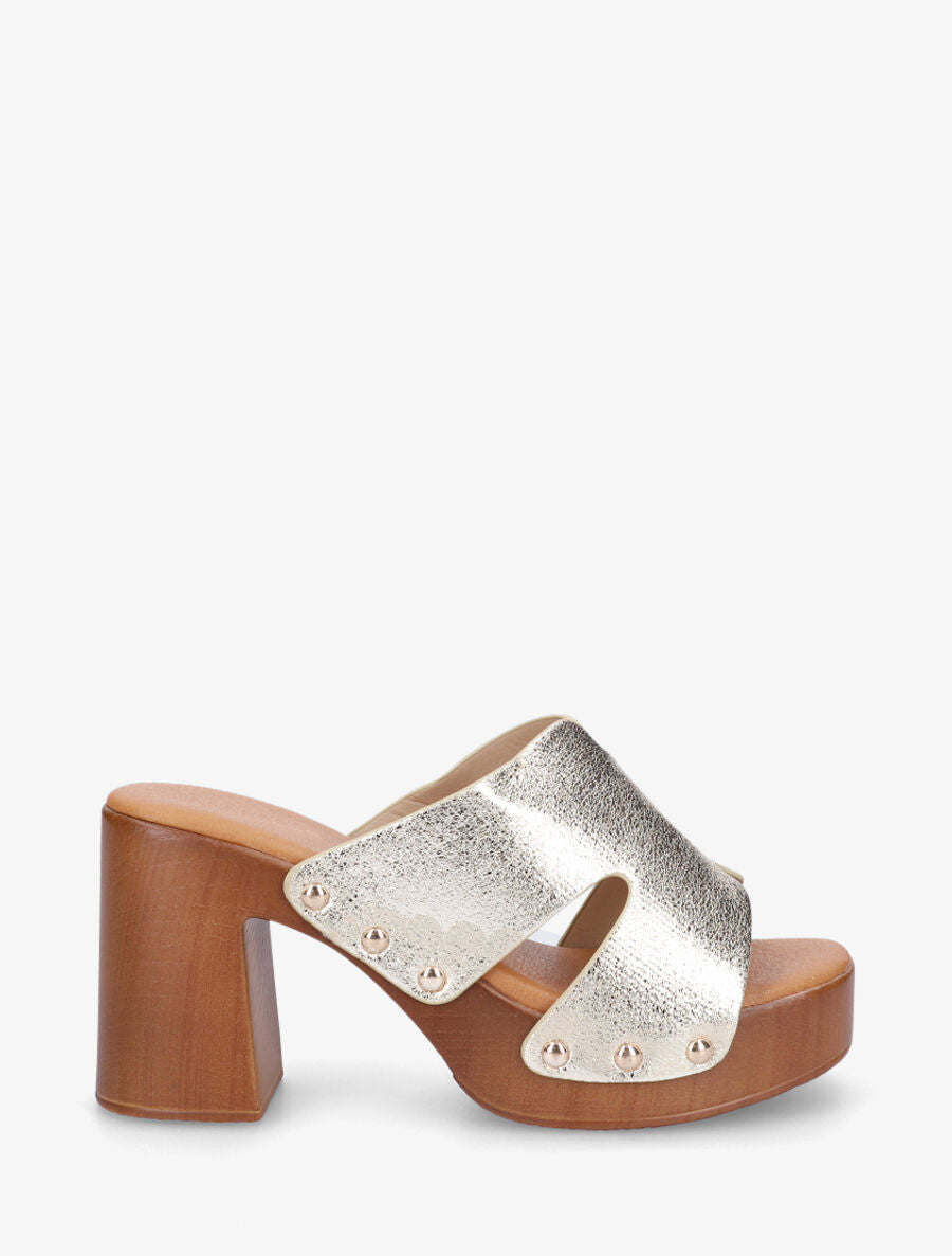 Mules à talon en simili irisé - Or - 5