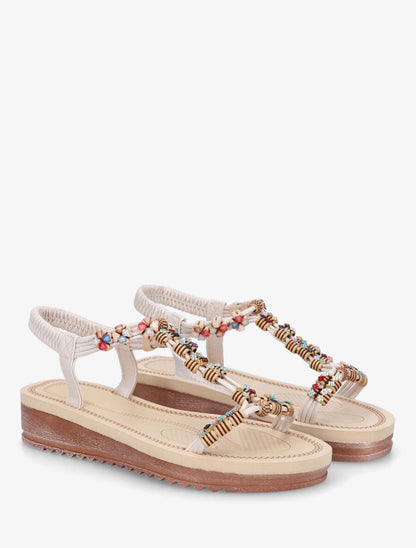 Nu-pieds à bride en T strass et perles - Beige - 4