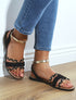 Nu-pieds en suédine bride fantaisie tressée - Noir - 1