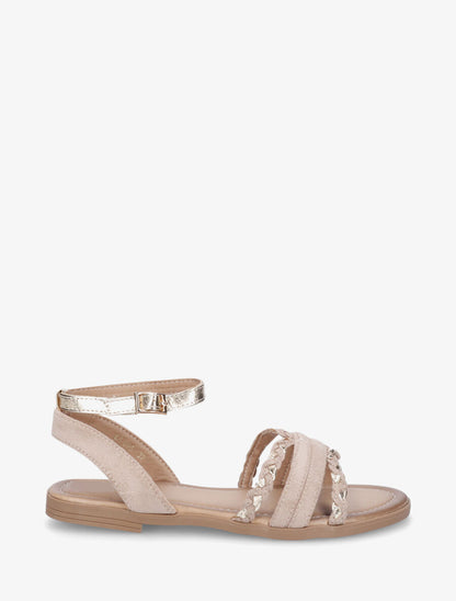 Nu-pieds en suédine bride fantaisie tressée - Beige - 6