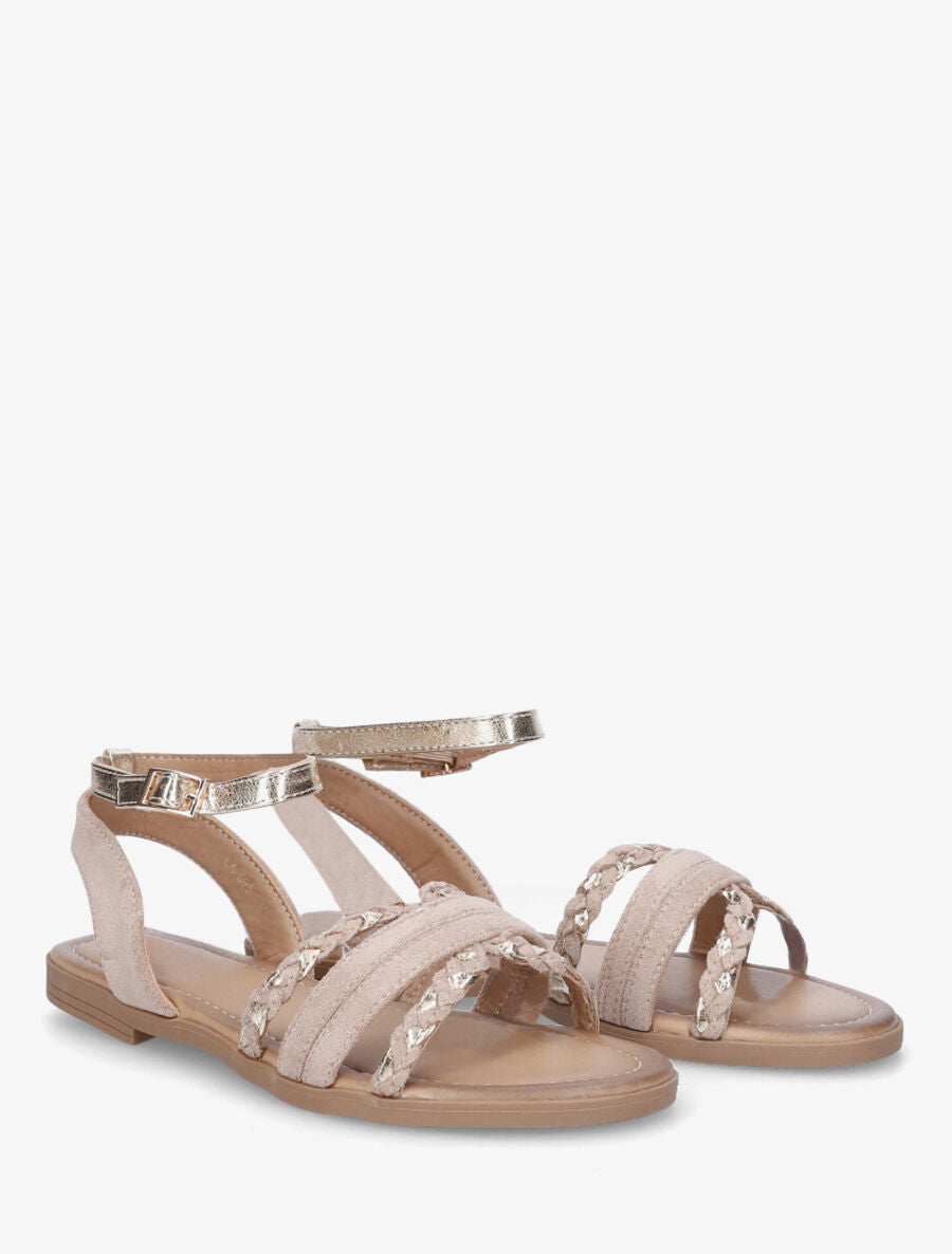 Nu-pieds en suédine bride fantaisie tressée - Beige - 5