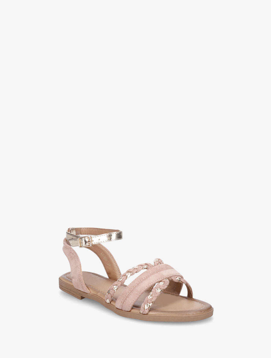 Nu-pieds en suédine bride fantaisie tressée - Rose - 2