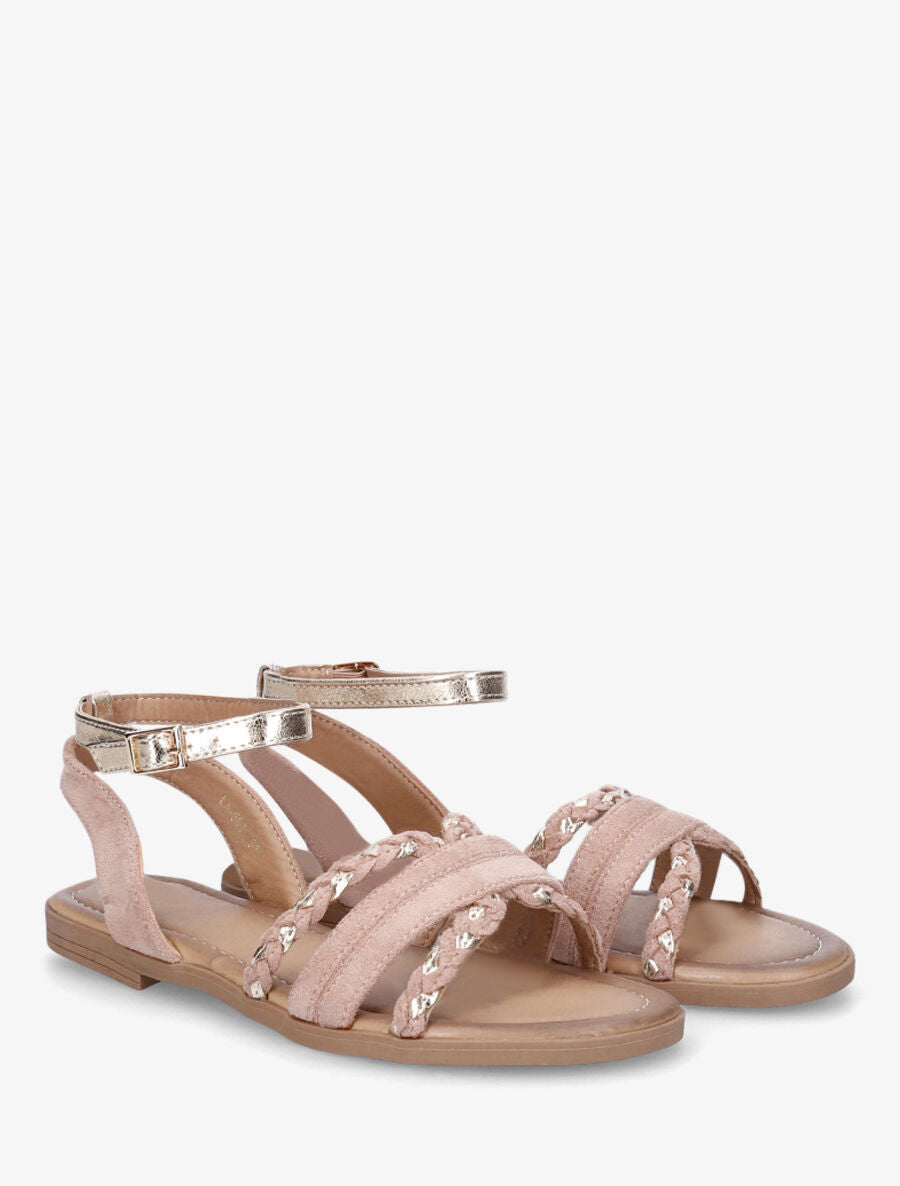 Nu-pieds en suédine bride fantaisie tressée - Rose - 4