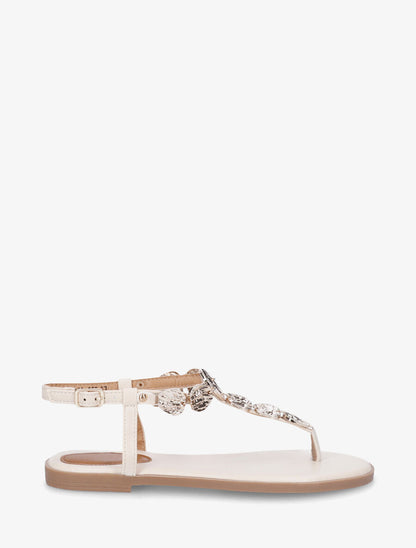 Nu-pieds à bride bijoux martelés - Beige - 5