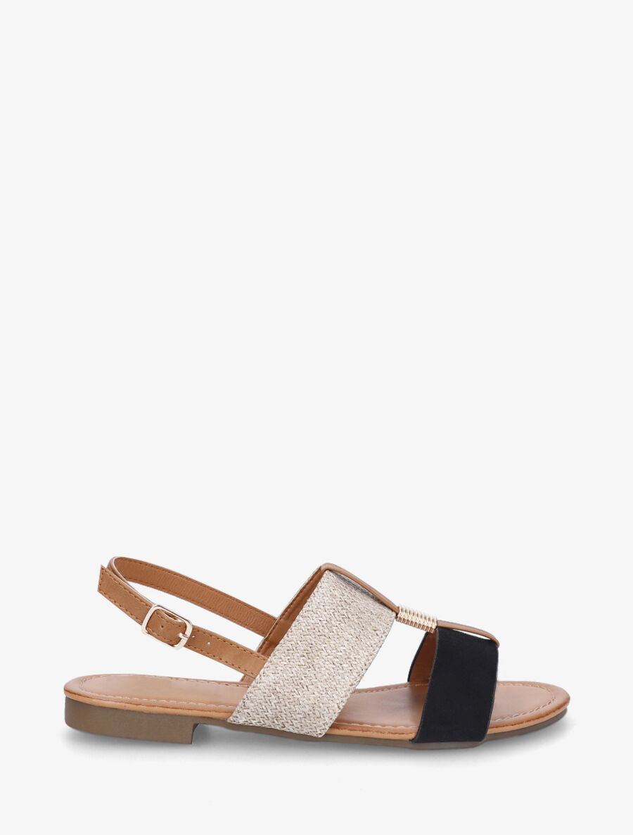 Nu-pieds bi-matière à bijou strié - Noir - 1