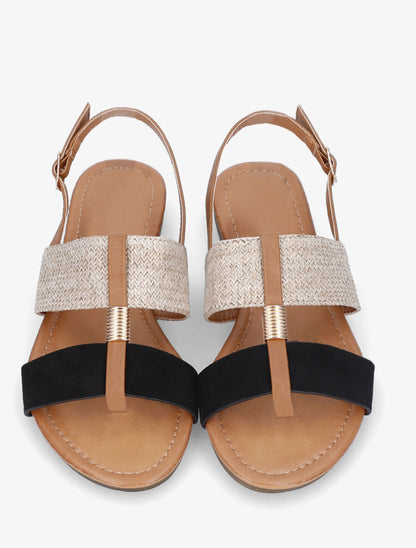 Nu-pieds bi-matière à bijou strié - Noir - 4