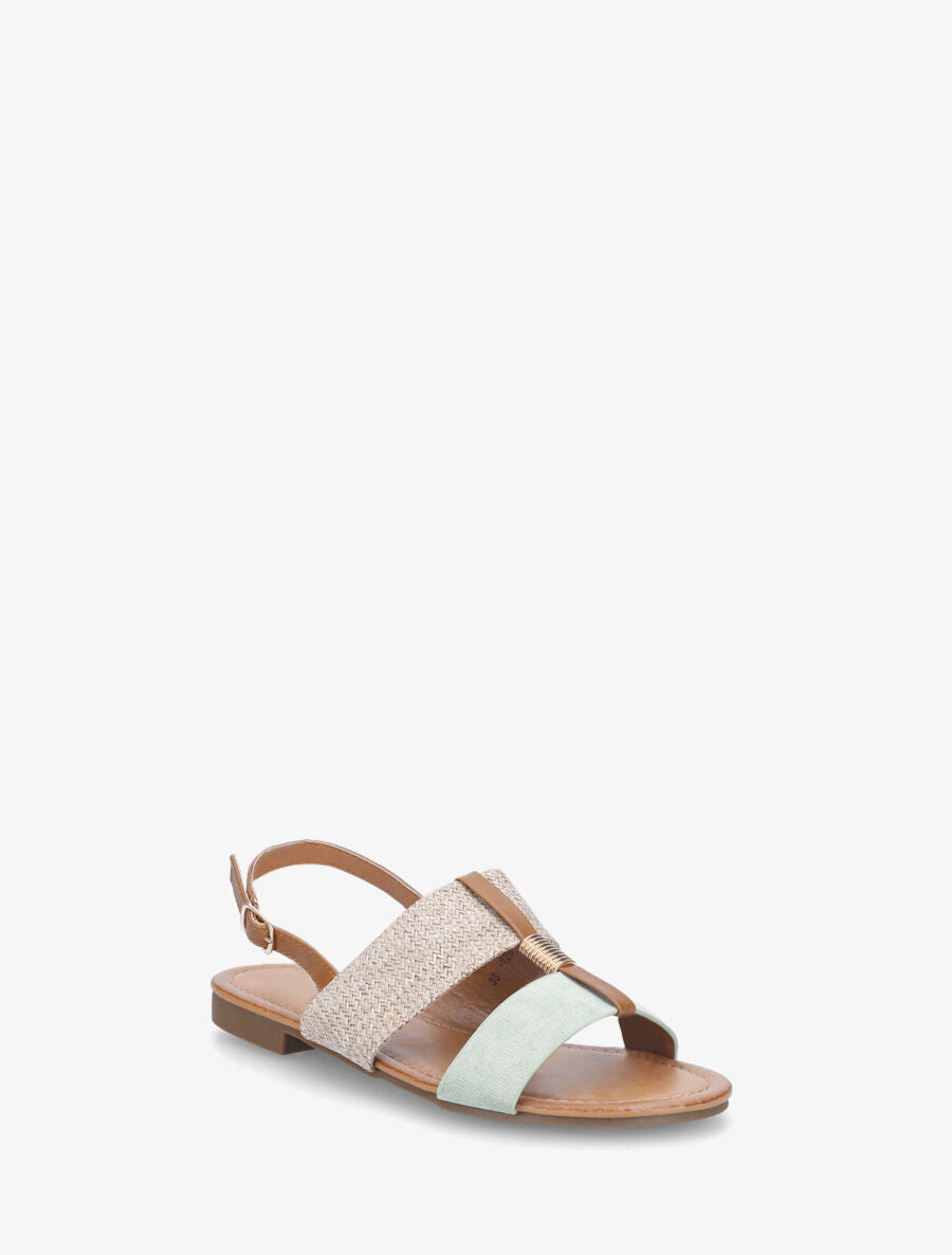 Nu-pieds bi-matière à bijou strié - Vert amande - 2