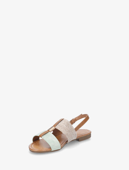 Nu-pieds bi-matière à bijou strié - Vert amande - 3