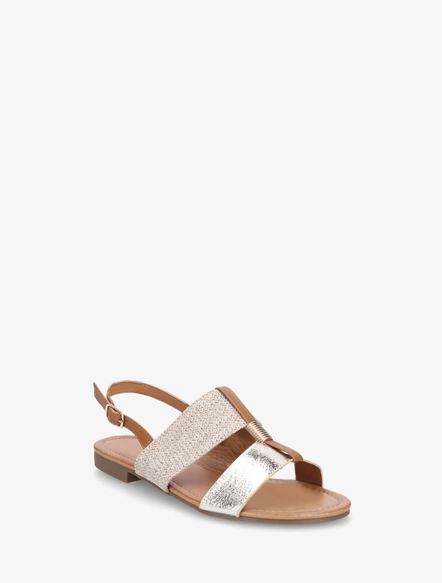 Nu-pieds bi-matière à bijou strié - Or - 2