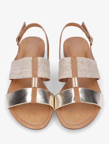 Nu-pieds bi-matière à bijou strié - Or - 4