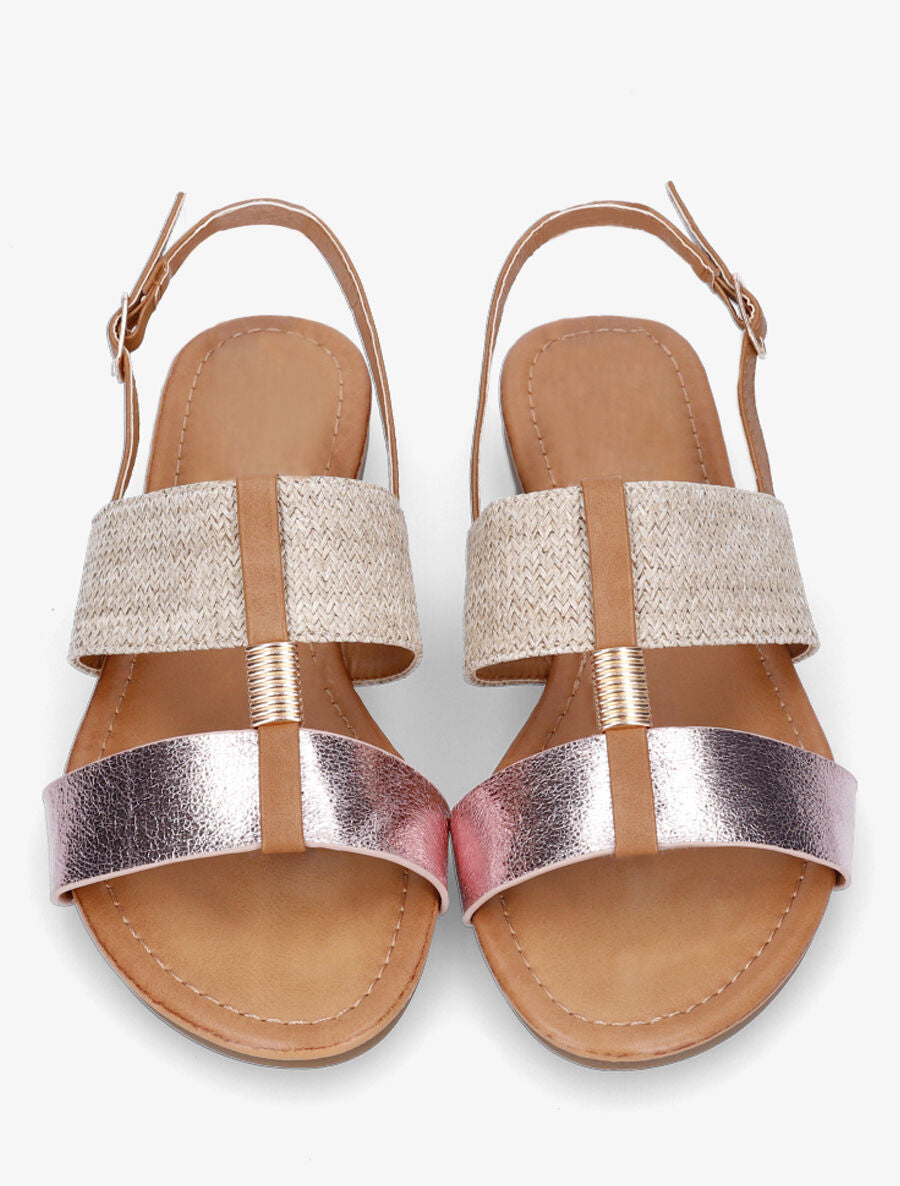 Nu-pieds bi-matière à bijou strié - Rose - 4