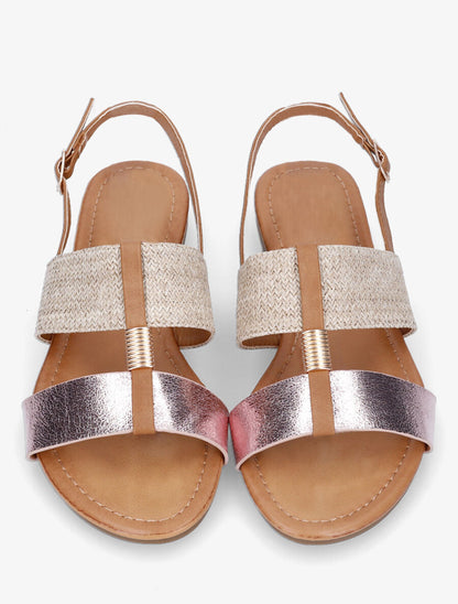 Nu-pieds bi-matière à bijou strié - Rose - 4
