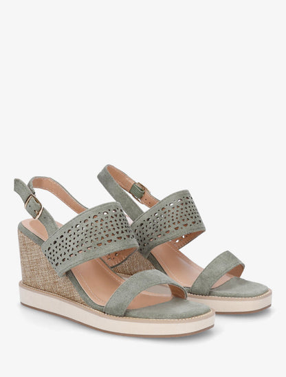 Sandales ajourées à talon compensé - Kaki - 4