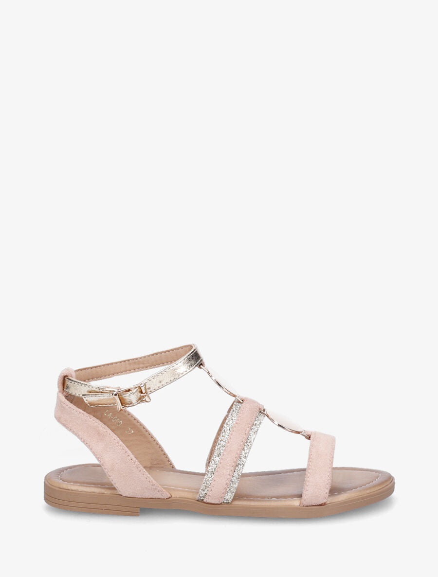 Nu-pieds en suédine paillettes et bijou - Rose - 1