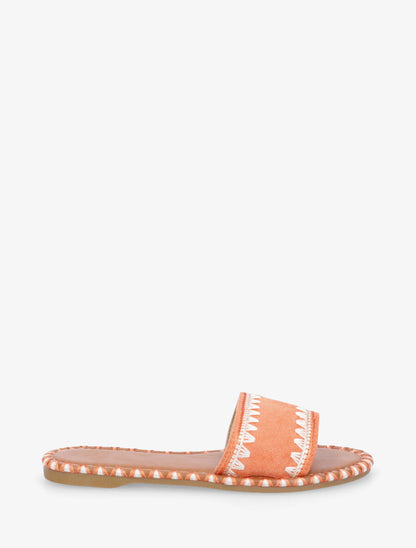 Claquettes en suédine motif dentelé - Orange - 1