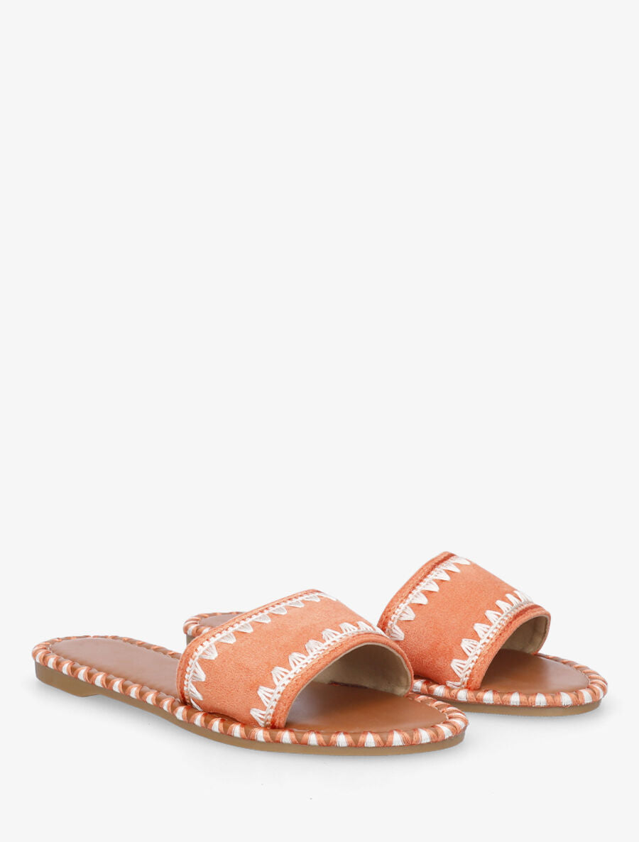 Claquettes en suédine motif dentelé - Orange - 4