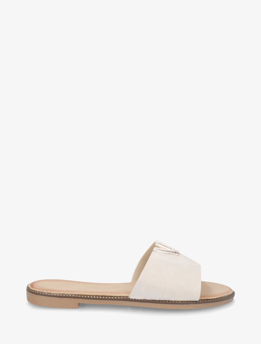 Claquettes en suédine bijou en V - Beige - 1