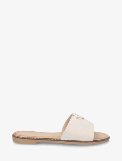 Claquettes en suédine bijou en V - Beige - 1