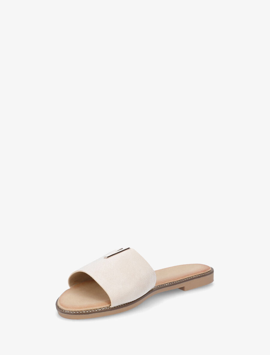 Claquettes en suédine bijou en V - Beige - 3
