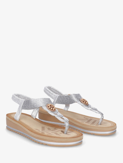 Nu-pieds à bride style corde et fleur - Argent - 4
