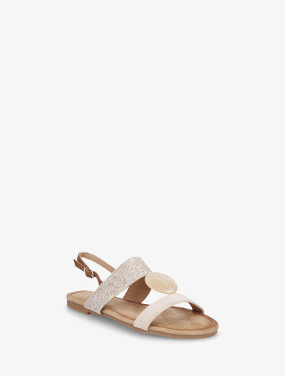 Nu-pieds raphia et suédine bijou style marbre - Beige - 2