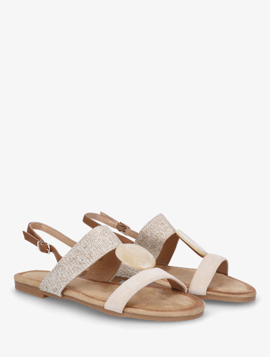 Nu-pieds raphia et suédine bijou style marbre - Beige - 4