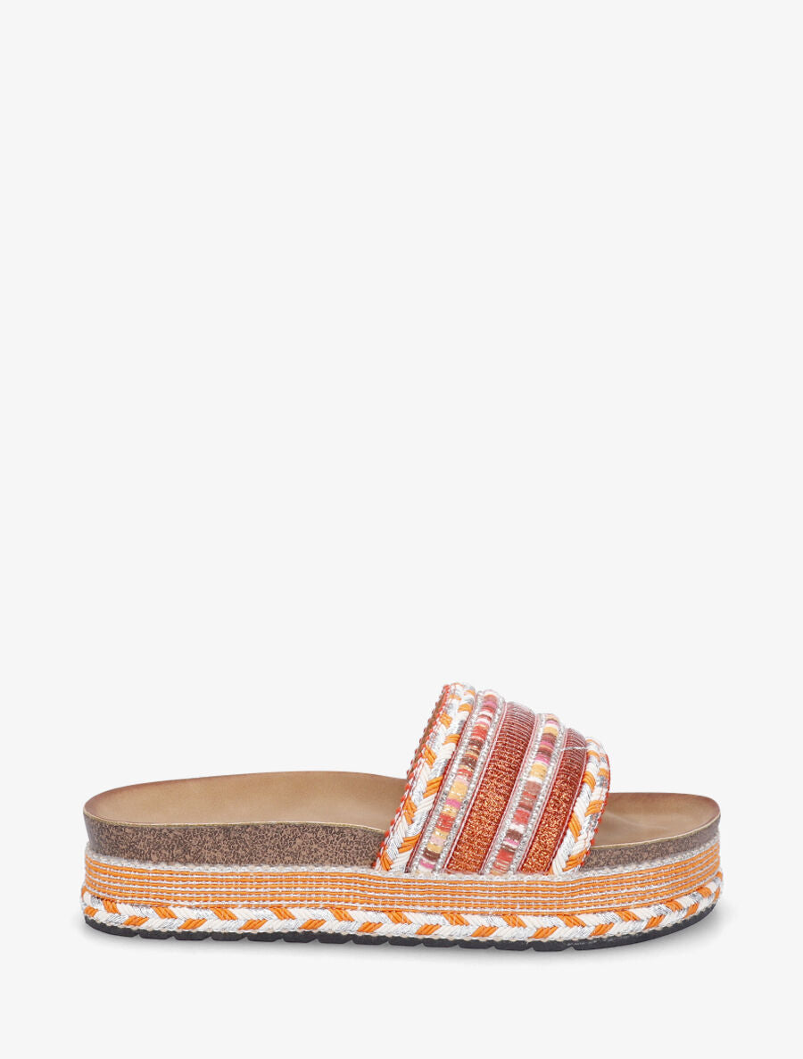 Claquettes irisées ornées de tresses - Orange - 1