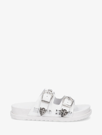 Mules à boucles travaillées et bijoux - Blanc - 1