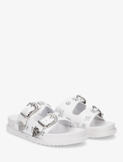 Mules à boucles travaillées et bijoux - Blanc - 4