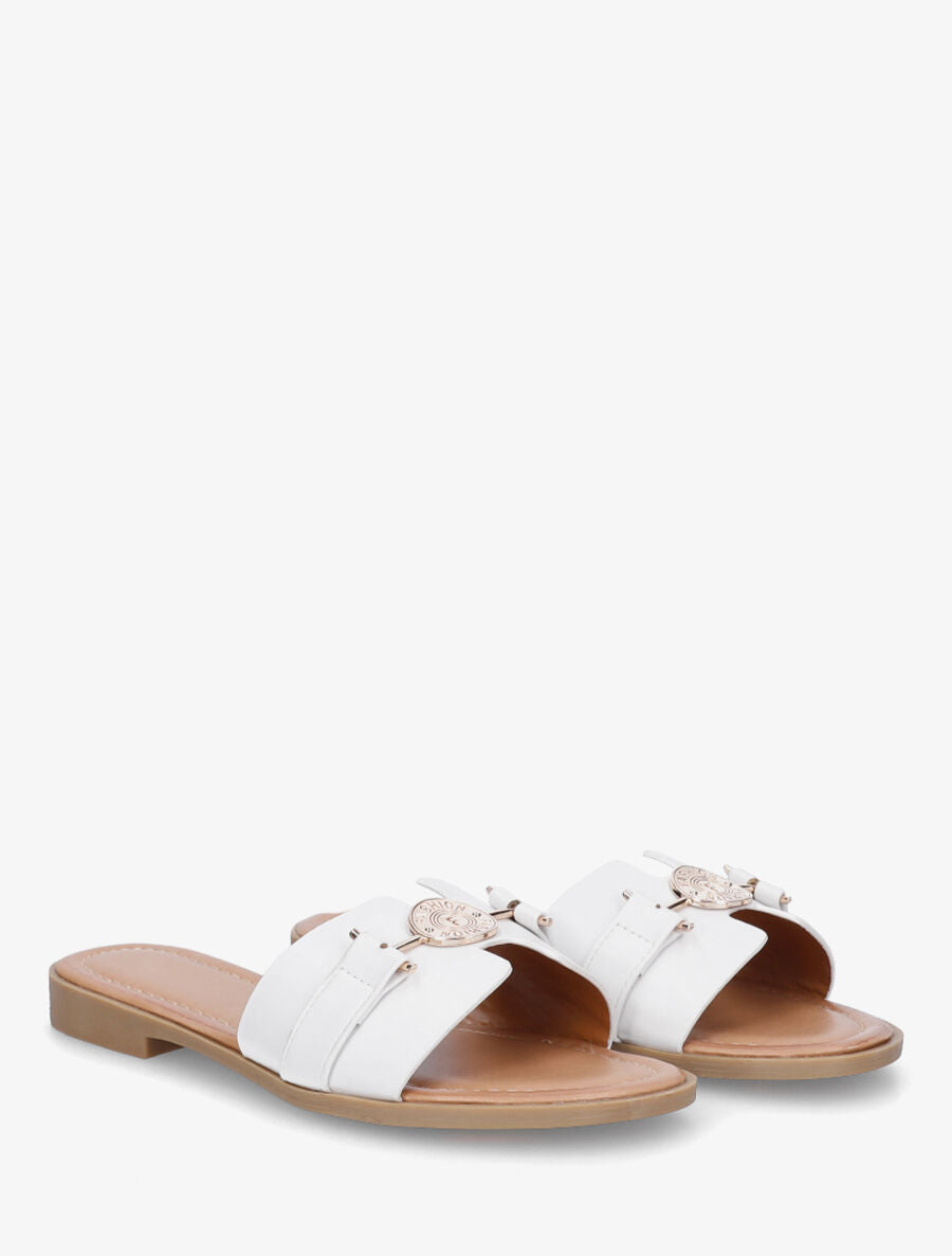 Claquettes en simili à bijou style pièce - Blanc - 4