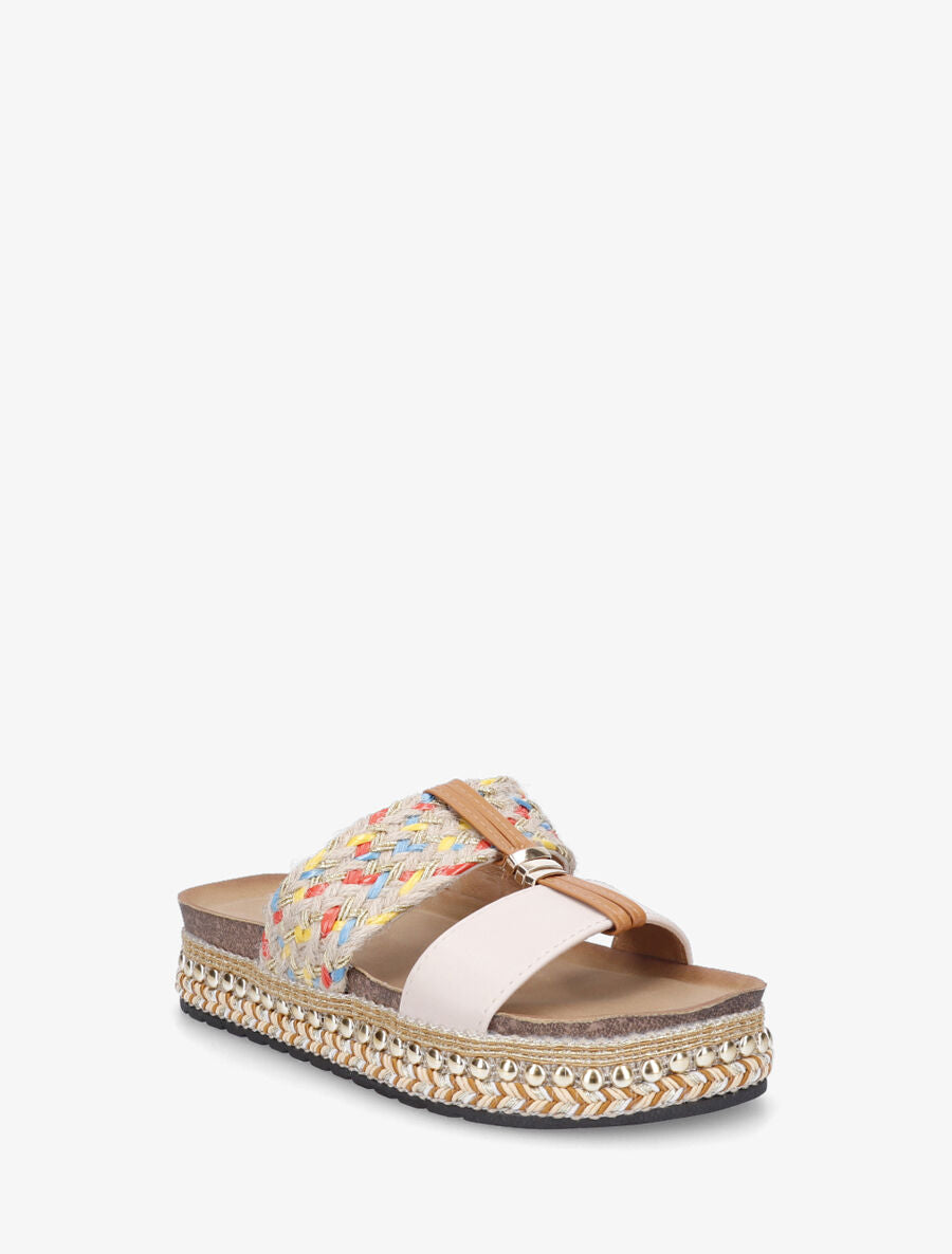 Claquettes fantaisies en raphia et simili - Beige - 2
