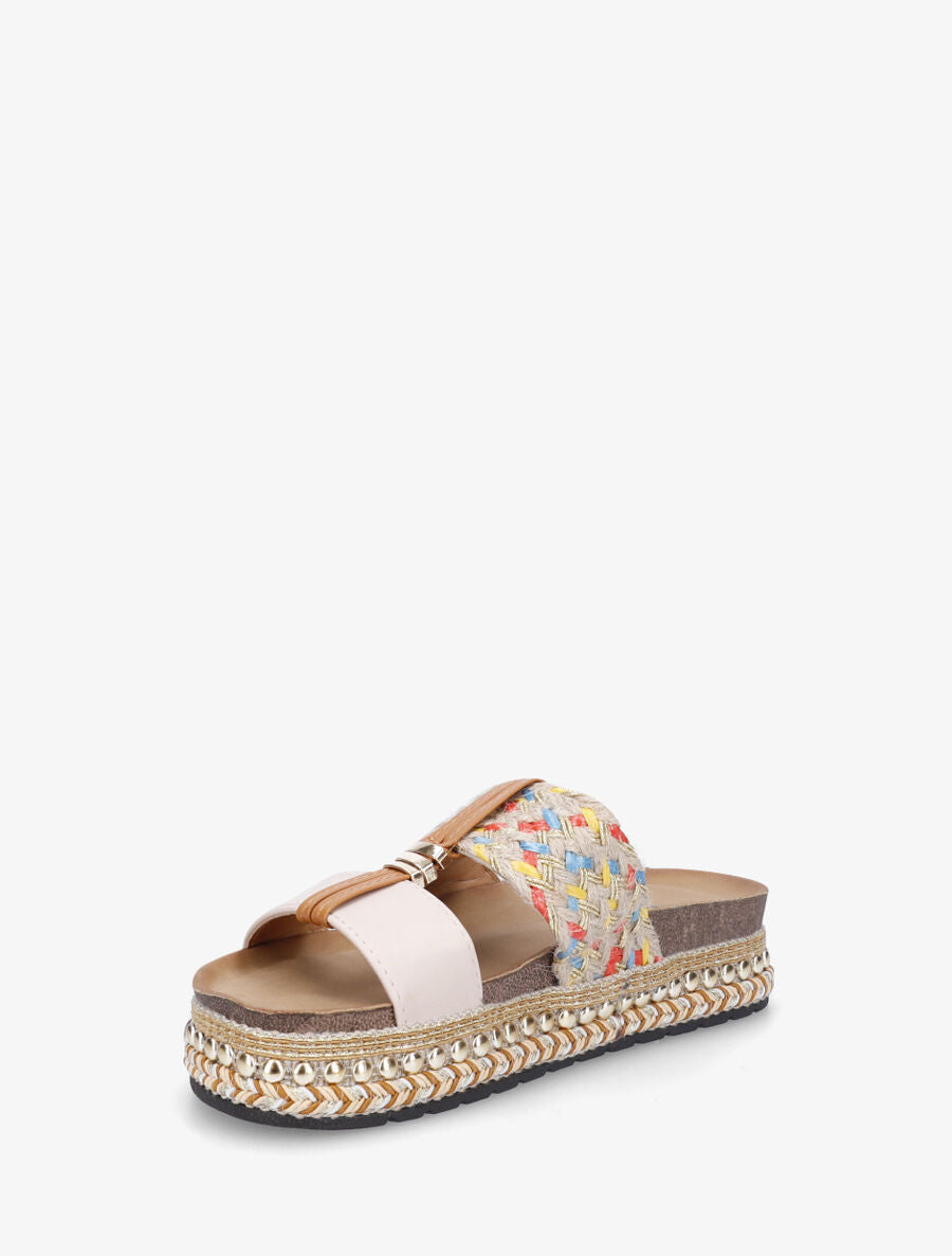 Claquettes fantaisies en raphia et simili - Beige - 3
