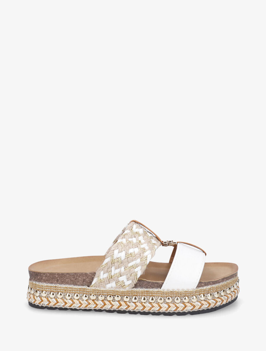 Claquettes fantaisies en raphia et simili - Blanc - 1